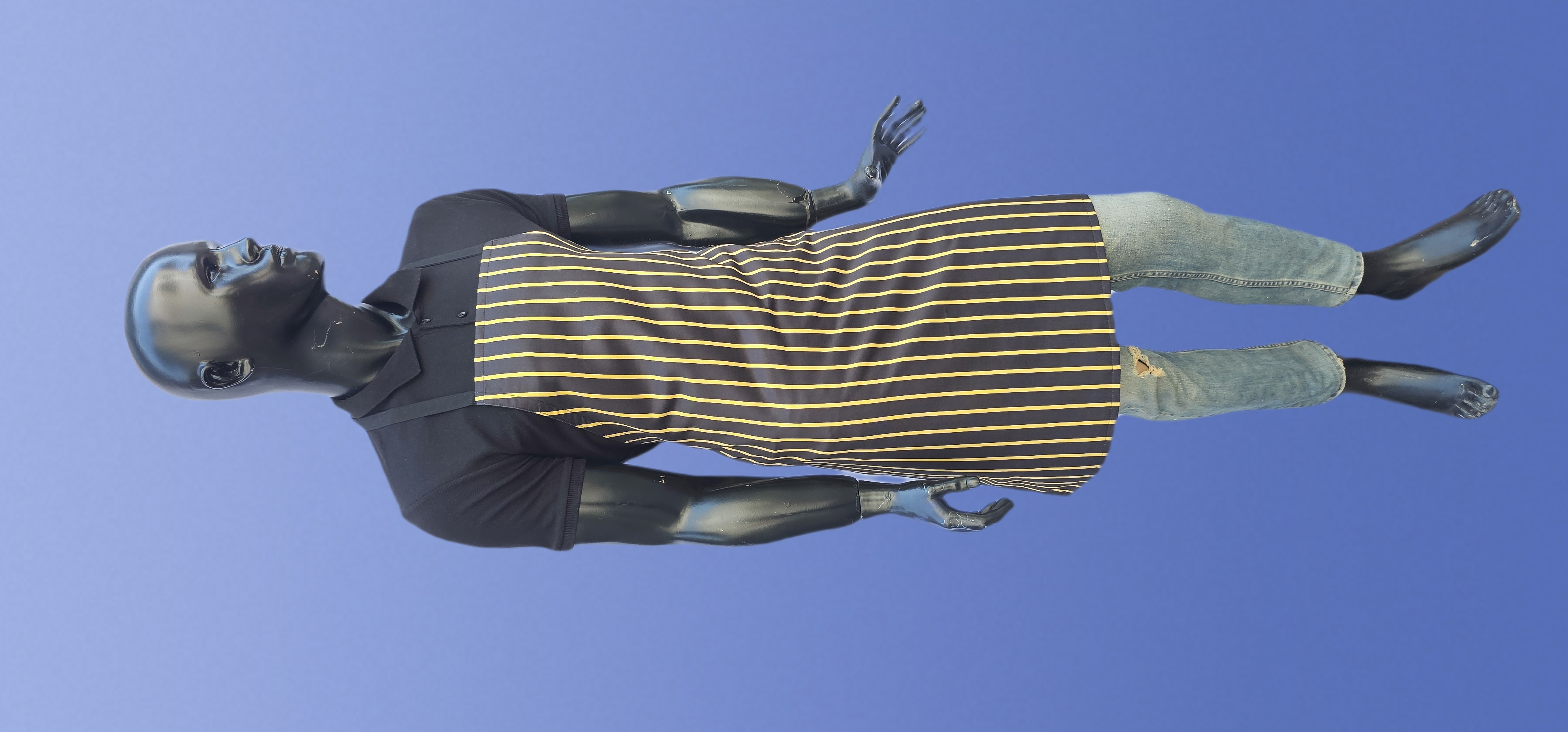 KATYONİK BASKILI ASKLI ÖNLÜK SİYAH ZEMİN SARI ÇİZGİ