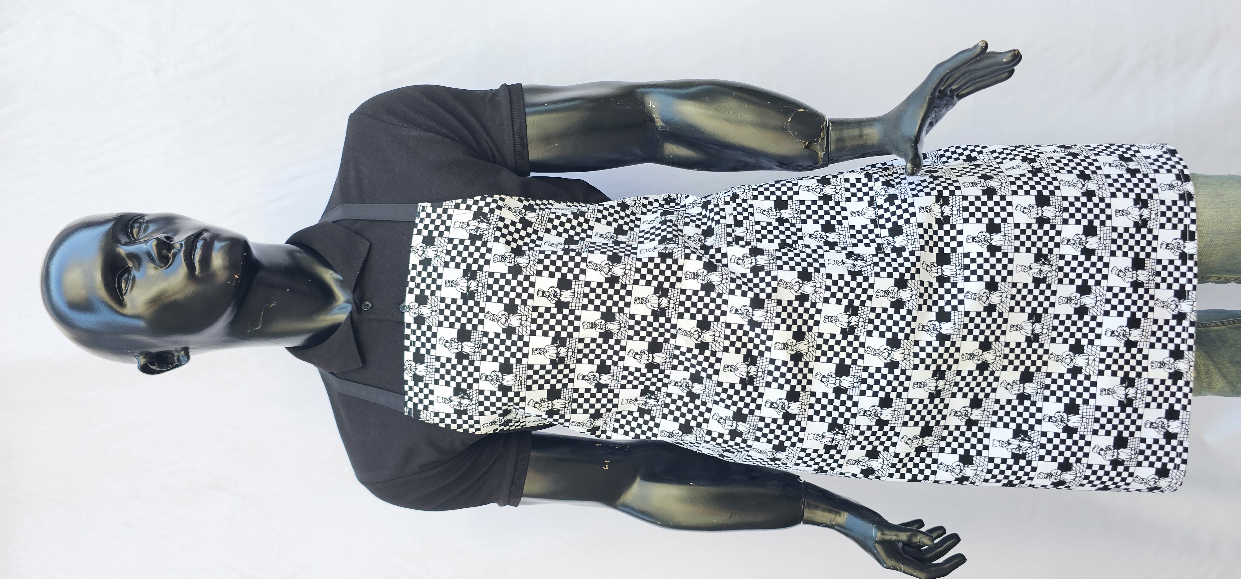 ASKILI ÖNLÜK HARMAN GABARDİN SİYAH AŞÇI ADAM DESENLİ