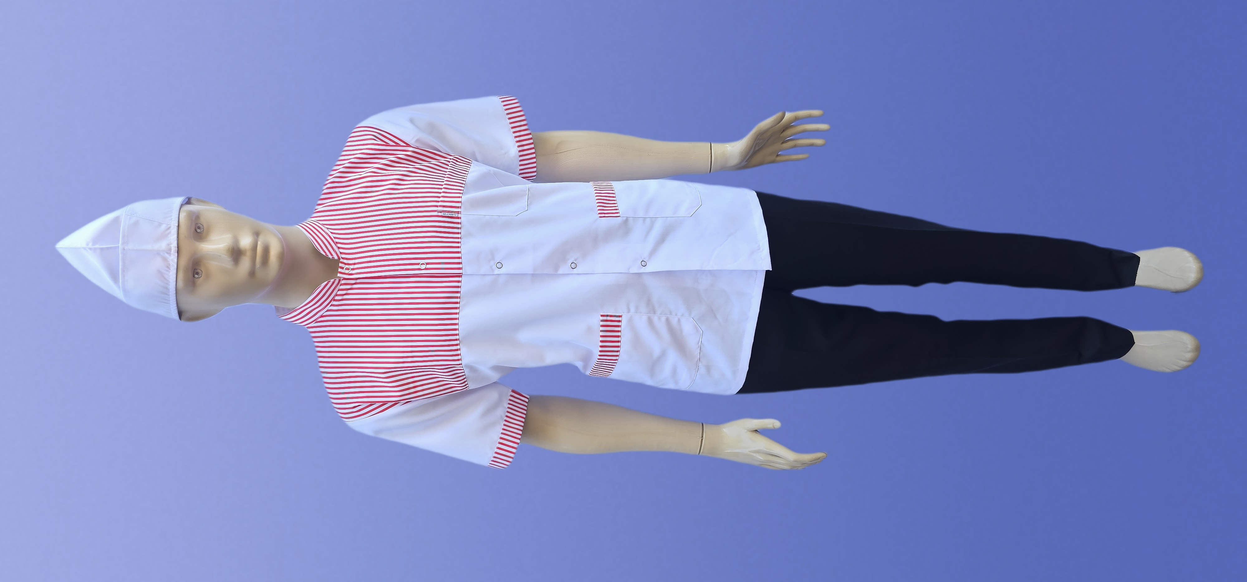 ROBALI KIRMIZI BEYAZ ÇUBUK ÇİZGİLİ KOMİ CEKETİ