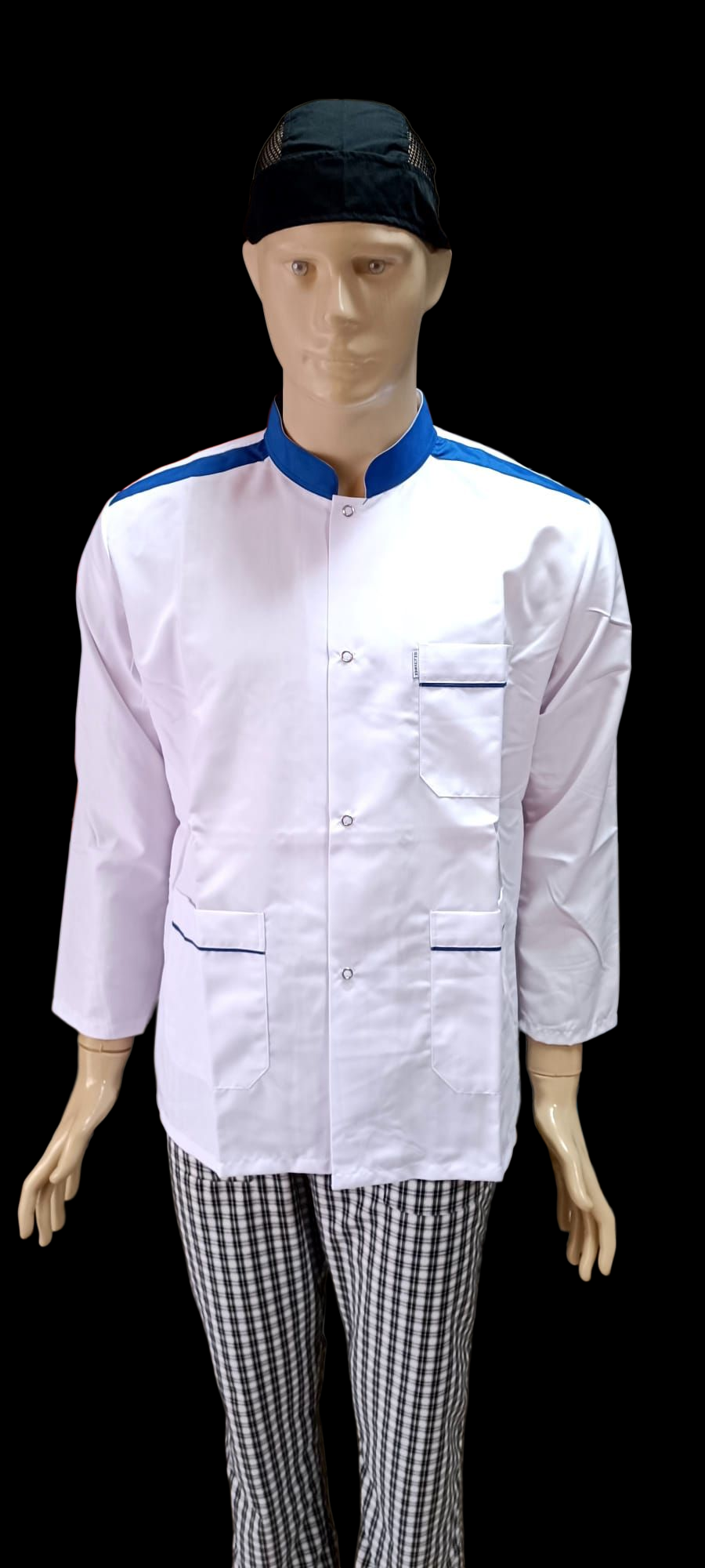 KOMİ CEKETİ BEYAZA SAKS MAVİ GARNİLİ UZUN KOL VE KISA KOL