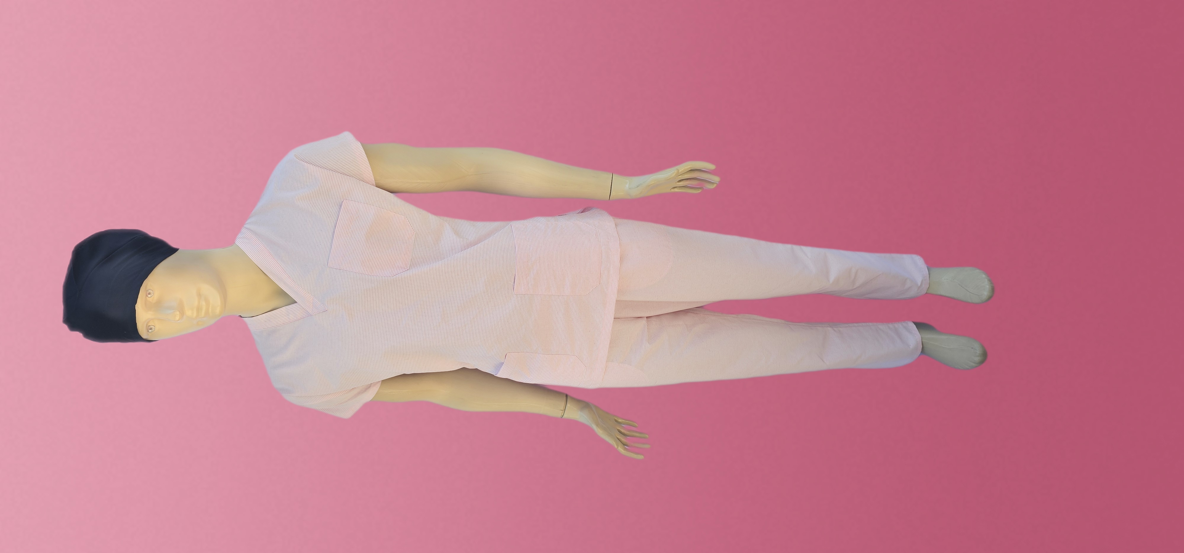 UNİSEX V YAKA YARASA KOL PEMBE ÇİZGİLİ TERİCON TAKIM ERKEK