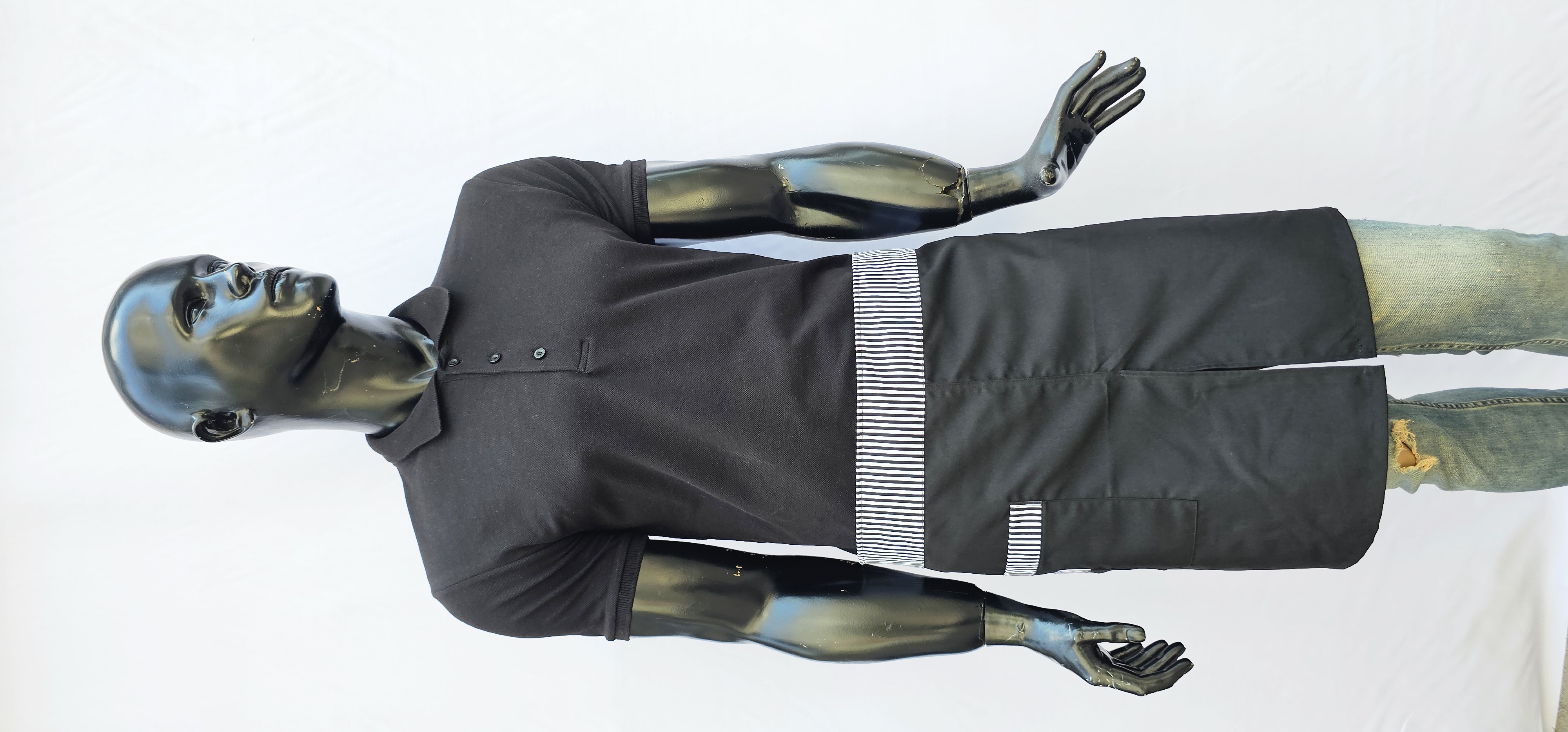 POLİYVİSKON ALPAKA YARIM ÖNLÜK YIRTMAÇLI SİYAH ZEMİN SİYAH BEYAZ ÇUBUK ÇİZGİLİ