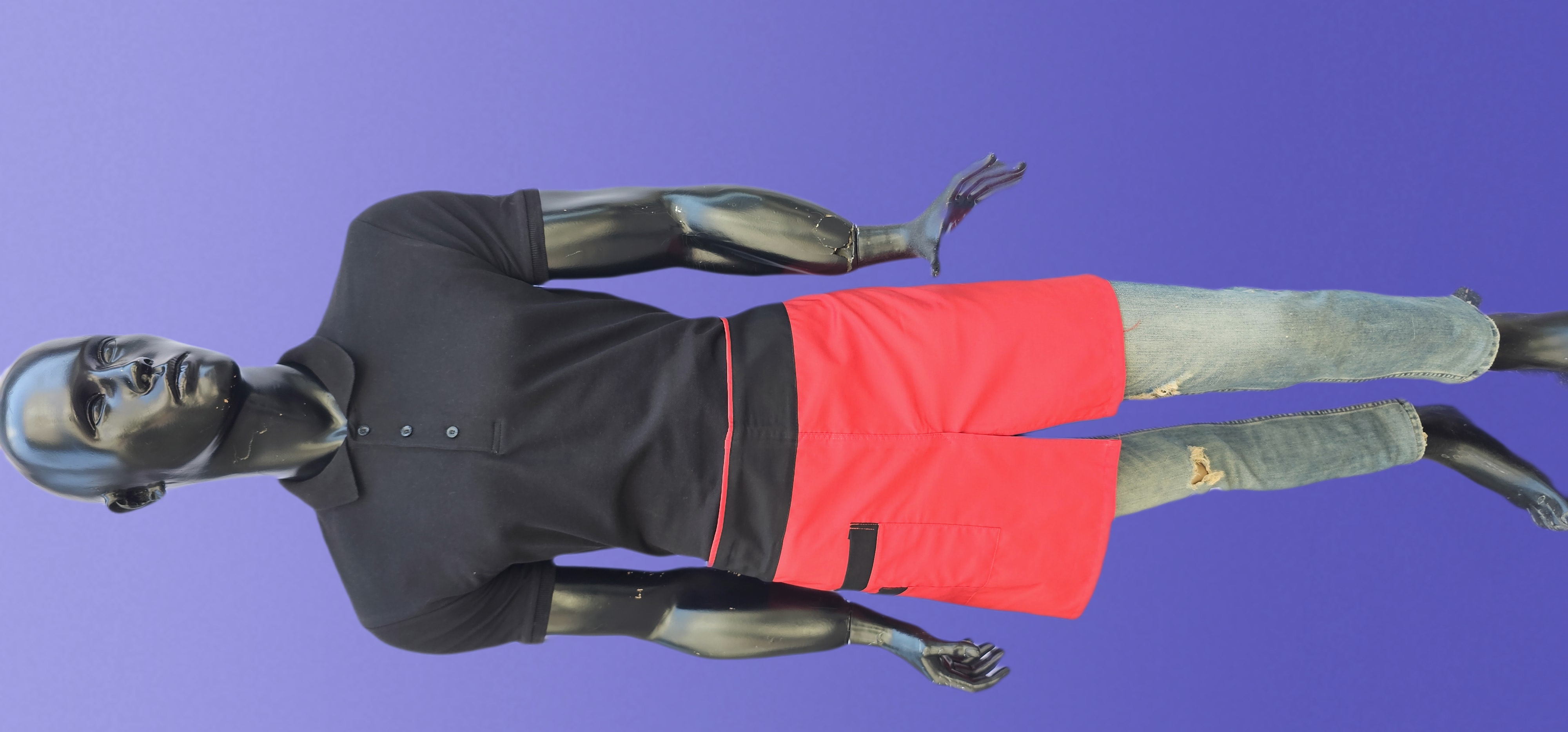 POLİYVİSKON ALPAKA YARIM ÖNLÜK YIRTMAÇLI KIRMIZI SİYAH GARNİLİ