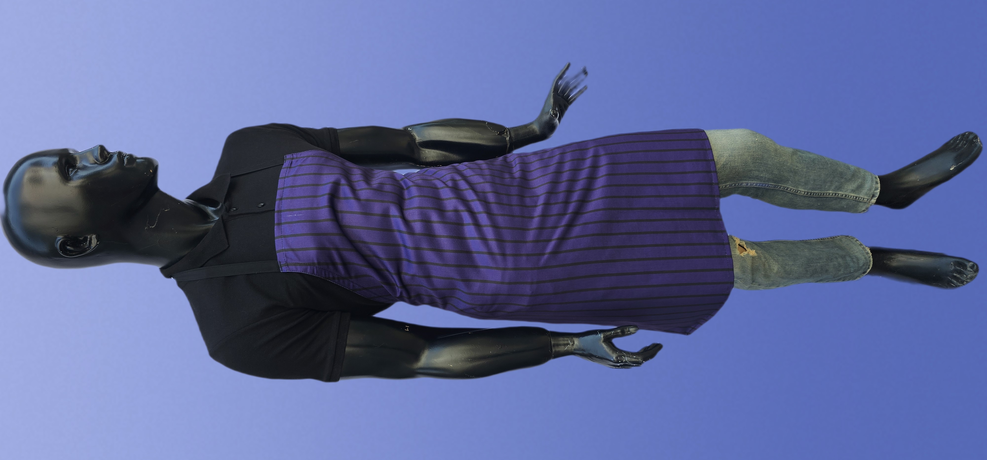 KATYONİK BASKILI ASKLI ÖNLÜK MOR ZEMİN SİYAH ÇİZGİ