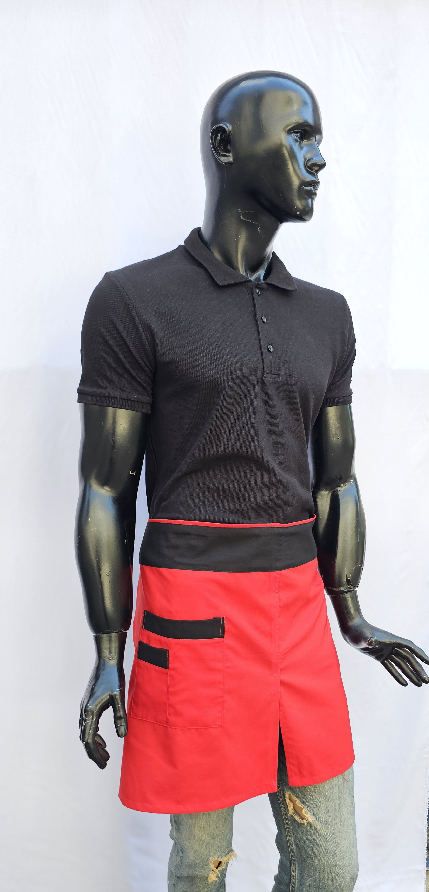 POLİYVİSKON ALPAKA YARIM ÖNLÜK YIRTMAÇLI KIRMIZI SİYAH GARNİLİ