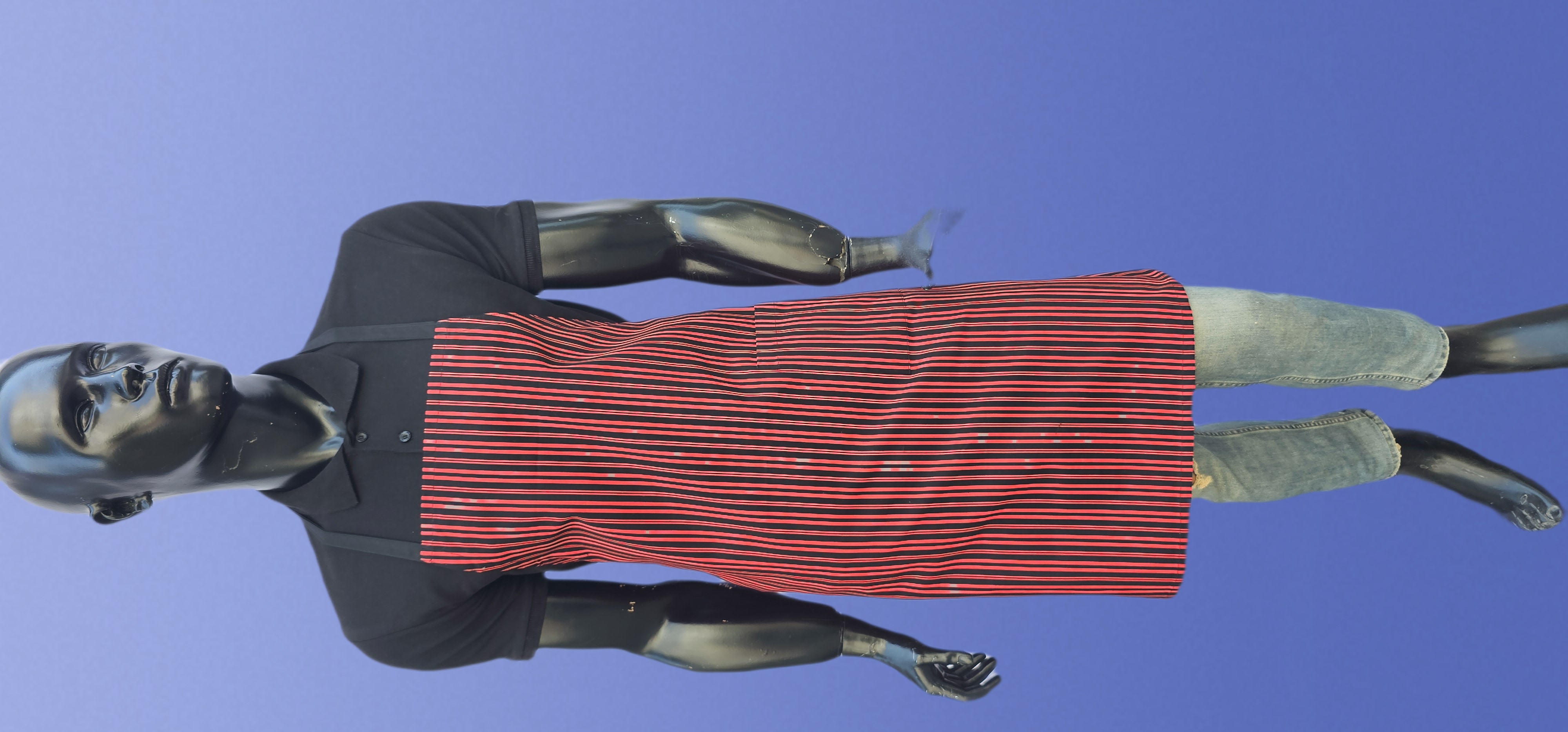 HARMAN GABARDİN ASKLI ÖNLÜK SİYAH ZEMİN KIRMIZI ÇİZGİ