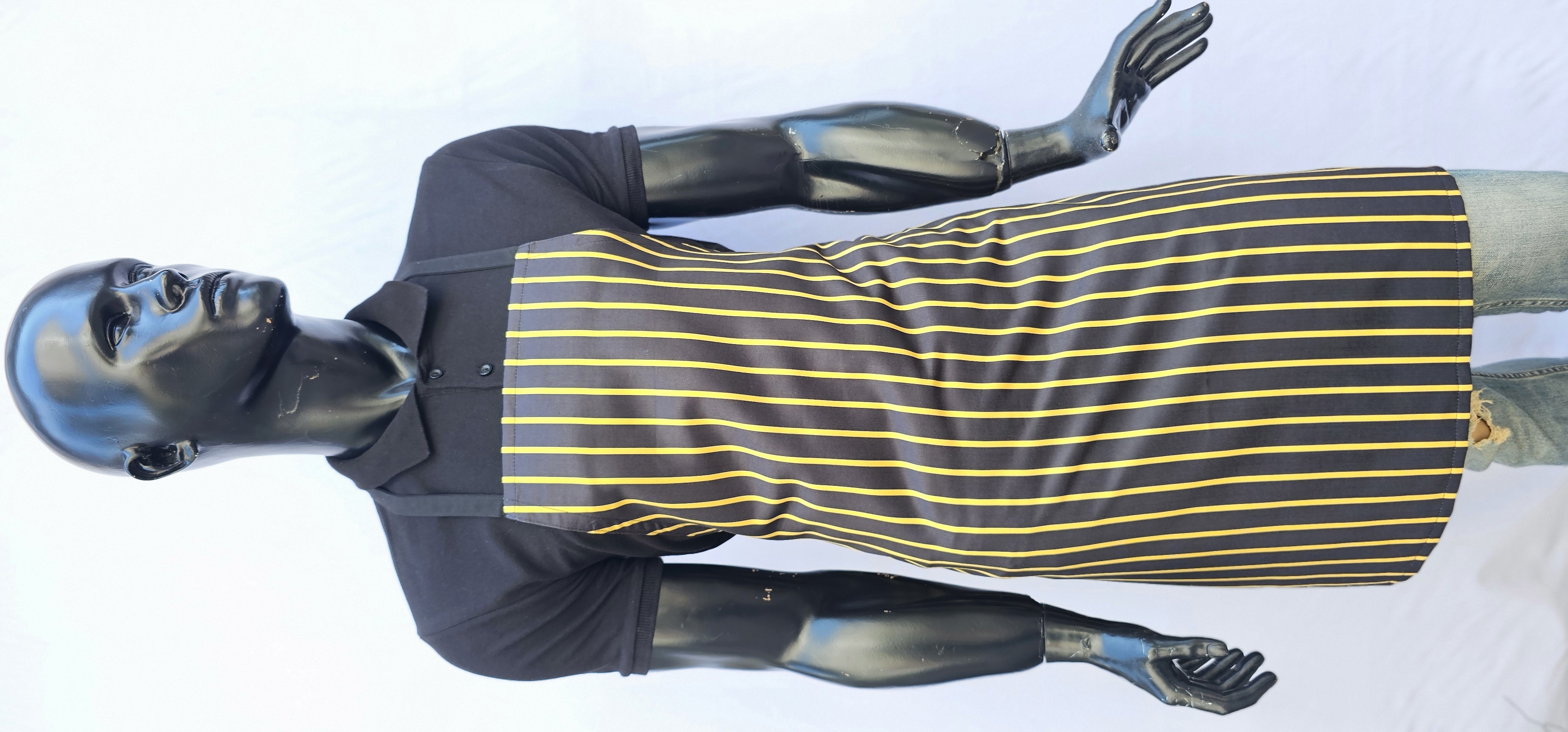 KATYONİK BASKILI ASKLI ÖNLÜK SİYAH ZEMİN SARI ÇİZGİ