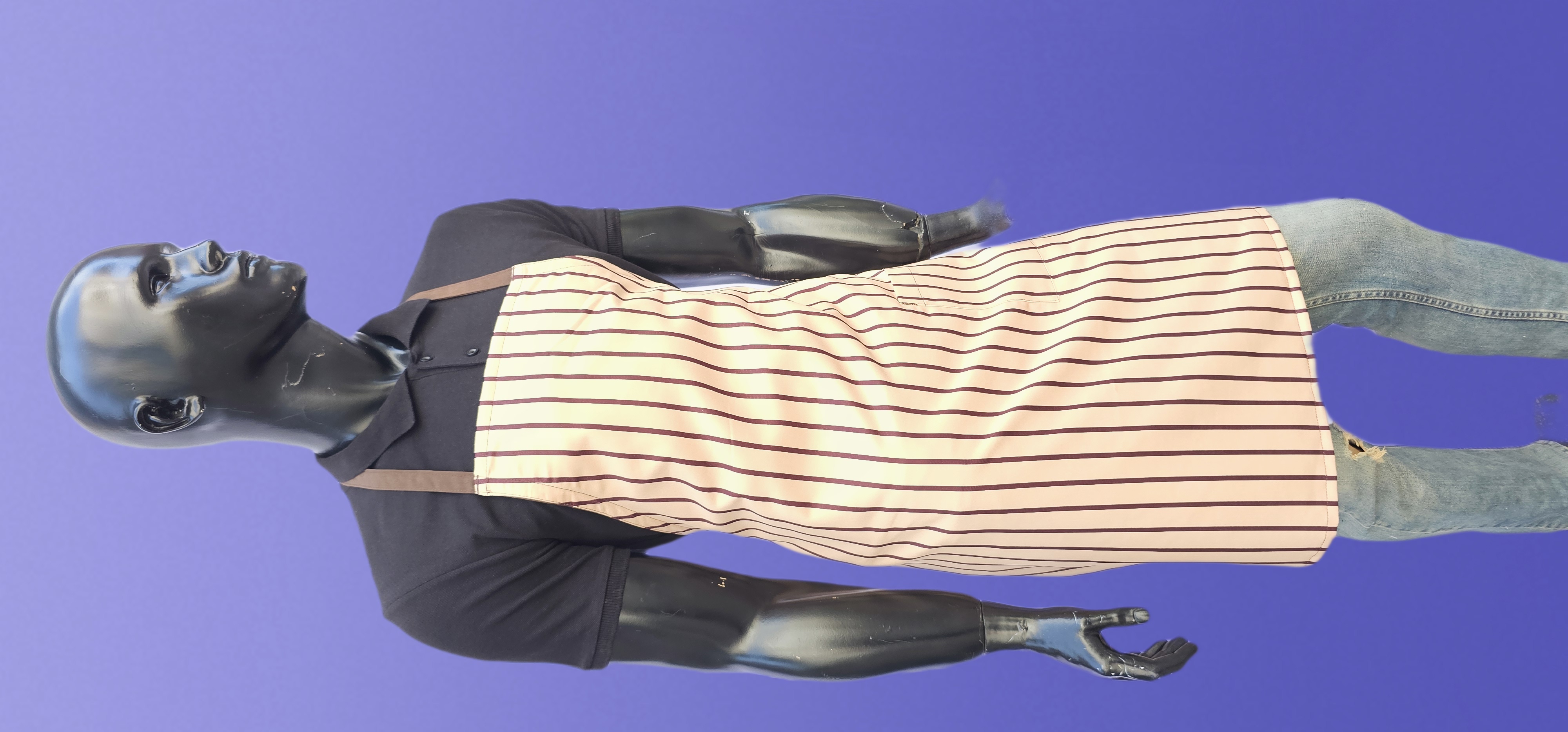 KATYONİK BASKILI ASKLI ÖNLÜK BEJ ZEMİN KAHVE RENGİ ÇİZGİ