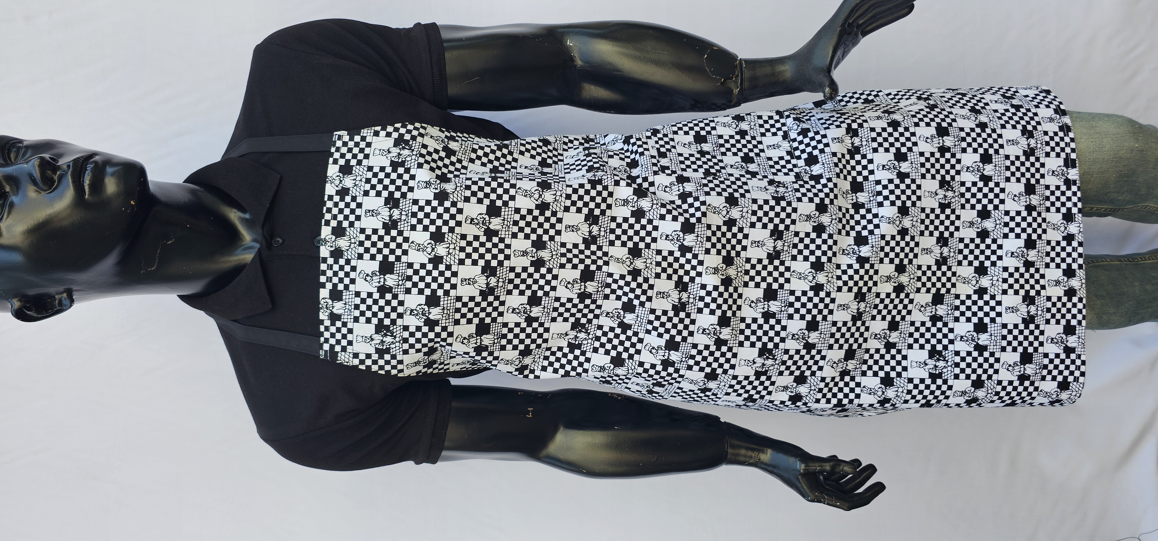 ASKILI ÖNLÜK HARMAN GABARDİN SİYAH AŞÇI ADAM DESENLİ