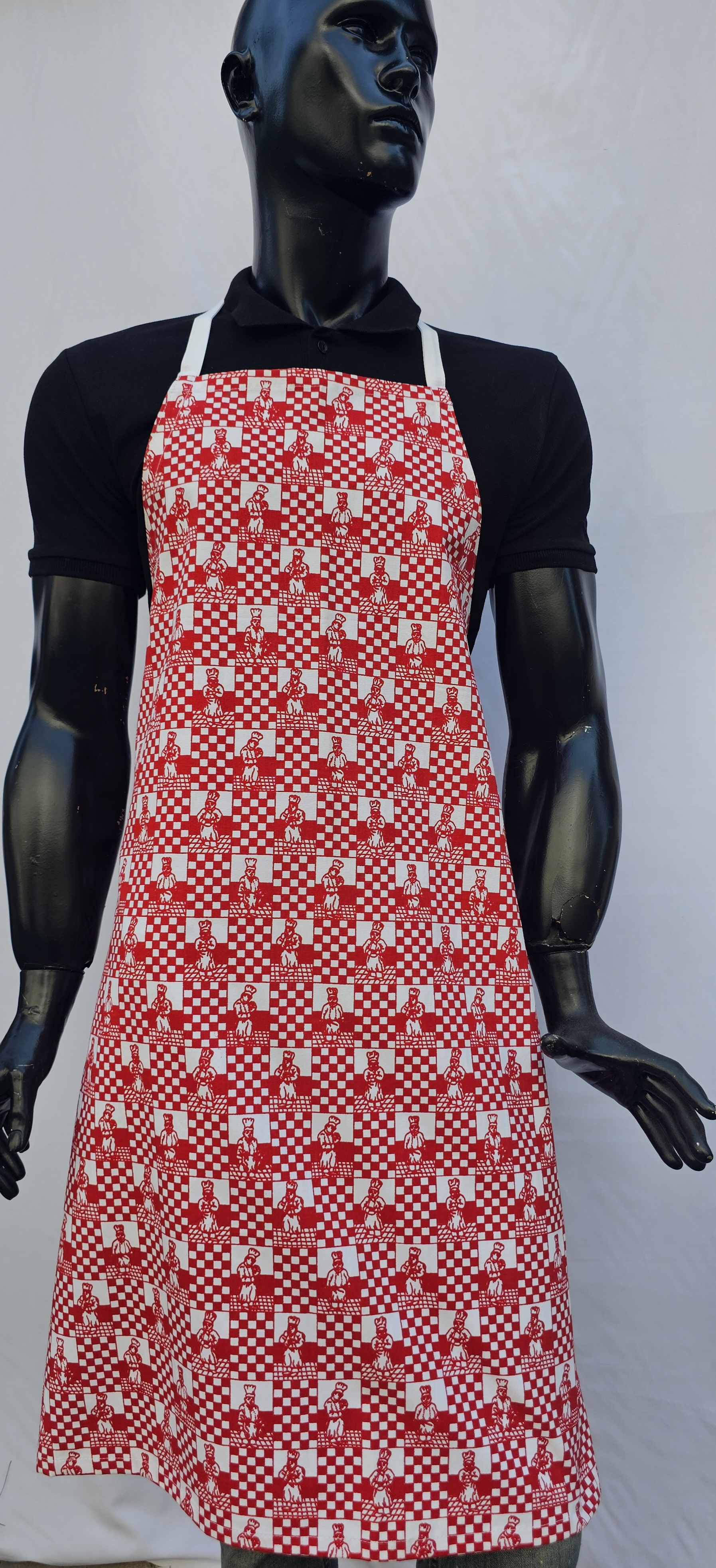 ASKILI ÖNLÜK HARMAN GABARDİN KIRMIZI AŞÇI ADAM  DESENLİ