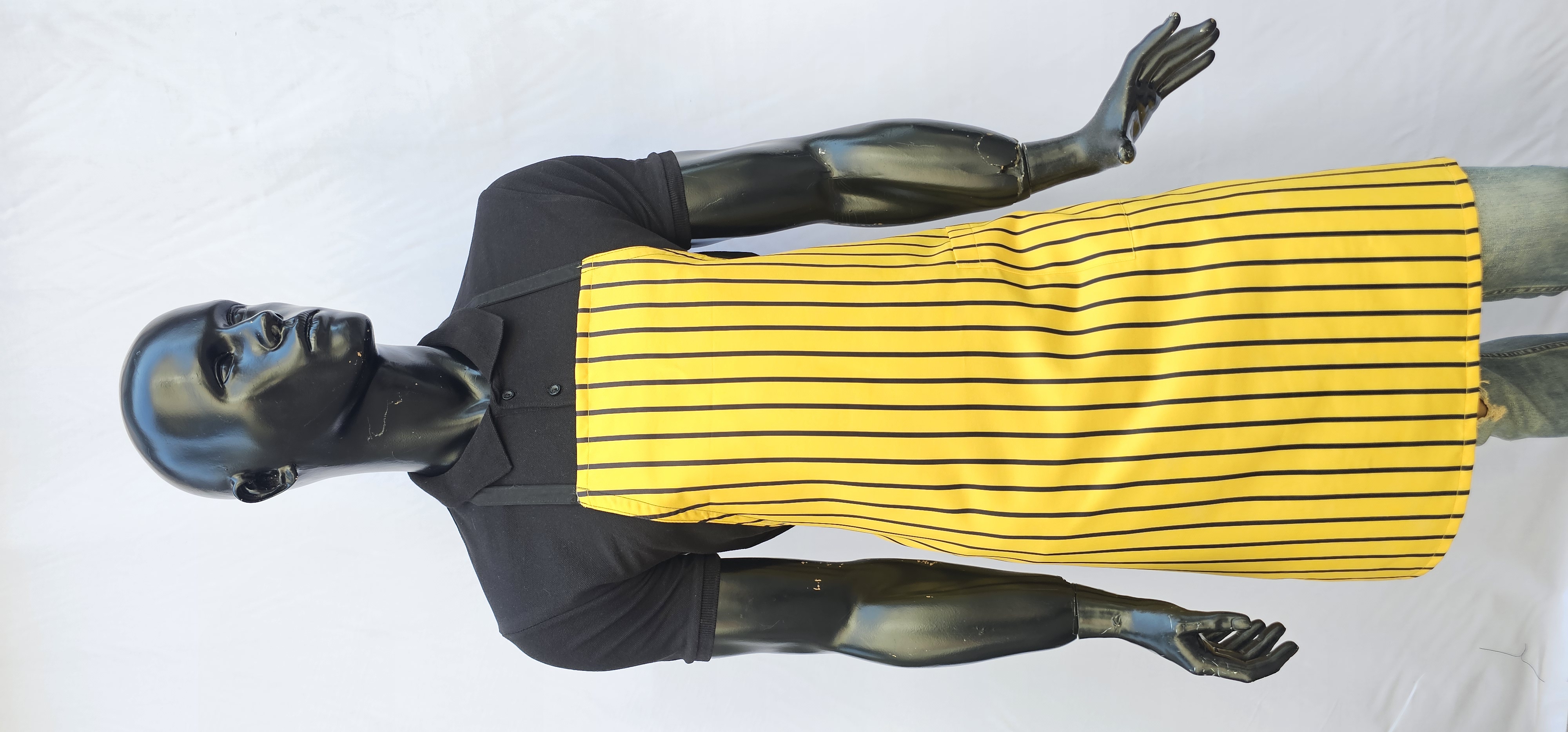 KATYONİK BASKILI ASKLI ÖNLÜK SARI ZEMİN SİYAH ÇİZGİ