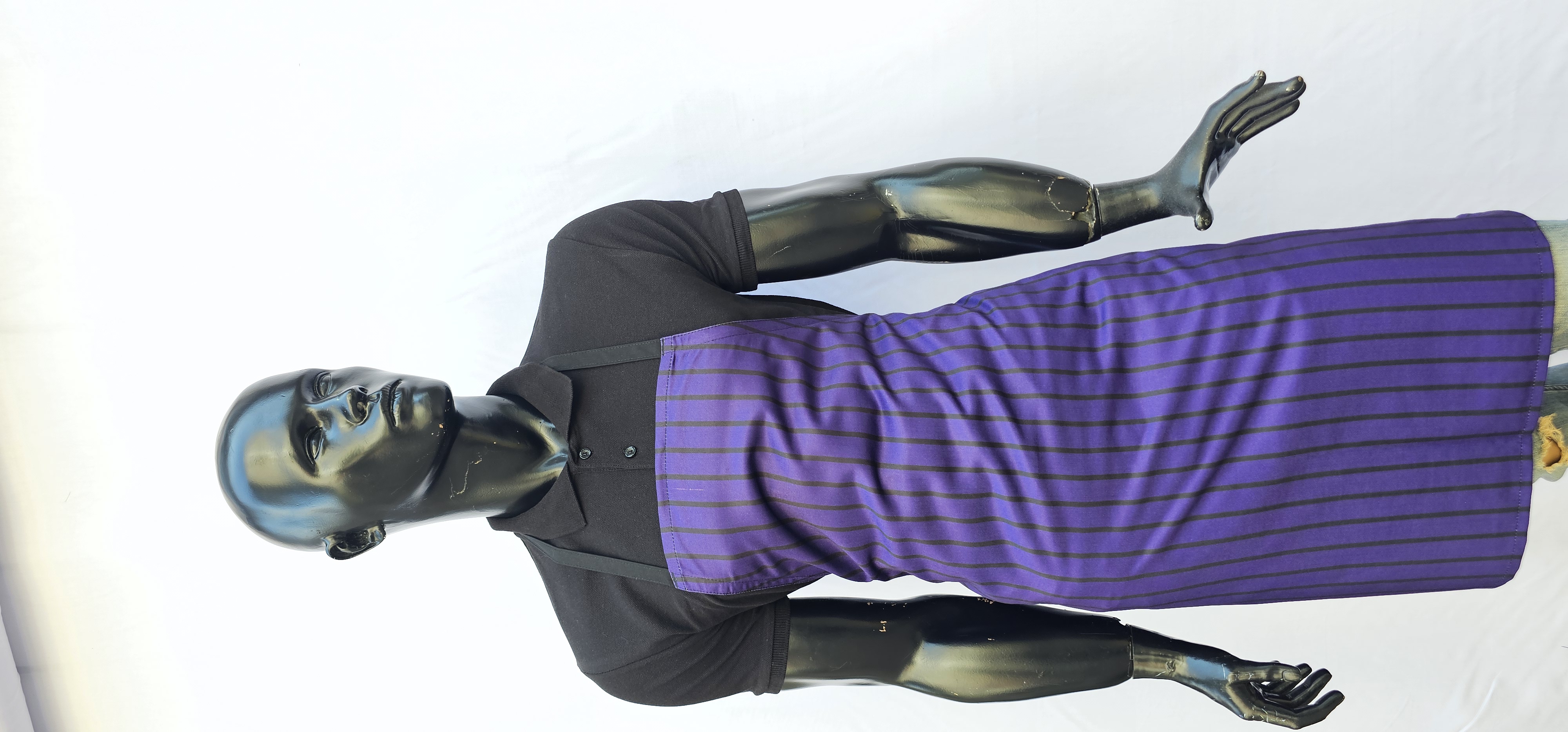 KATYONİK BASKILI ASKLI ÖNLÜK MOR ZEMİN SİYAH ÇİZGİ