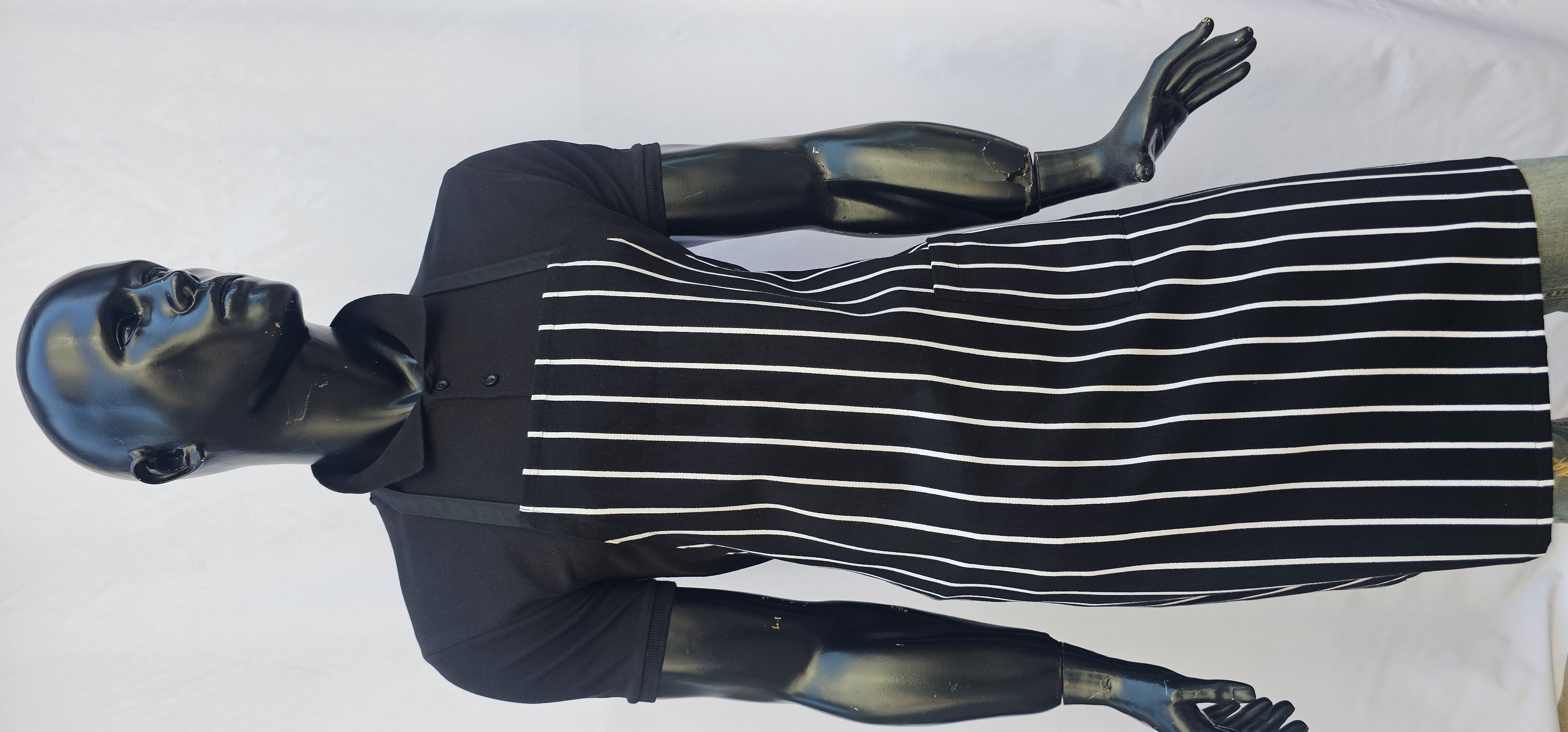 ASKILI ÖNLÜK HARMAN GABARDİN SİYAH ZEMİN BEYAZ ÇİZGİLİ DESENLİ