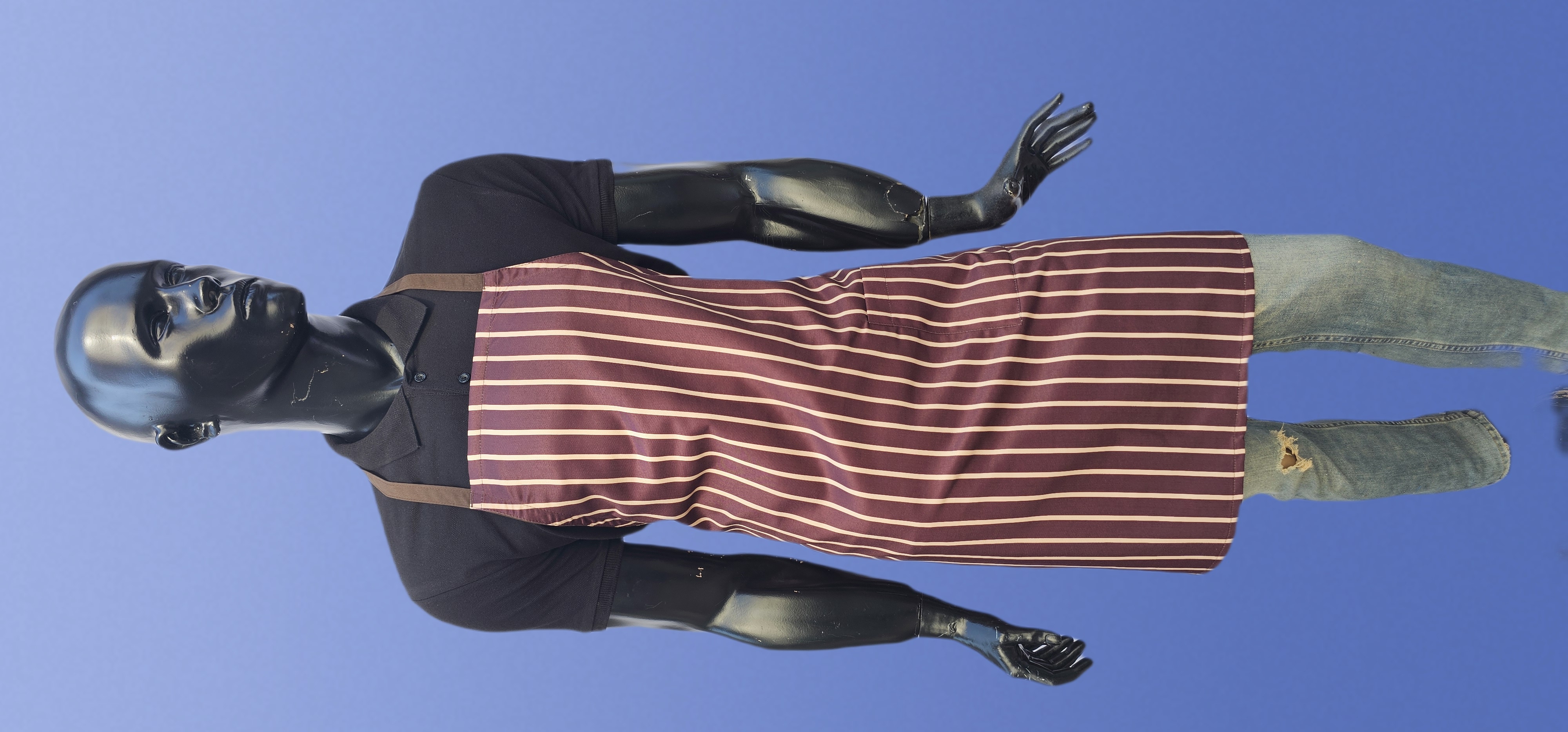 KATYONİK BASKILI ASKLI ÖNLÜK KAHVE RENGİ ZEMİN BEJ ÇİZGİ