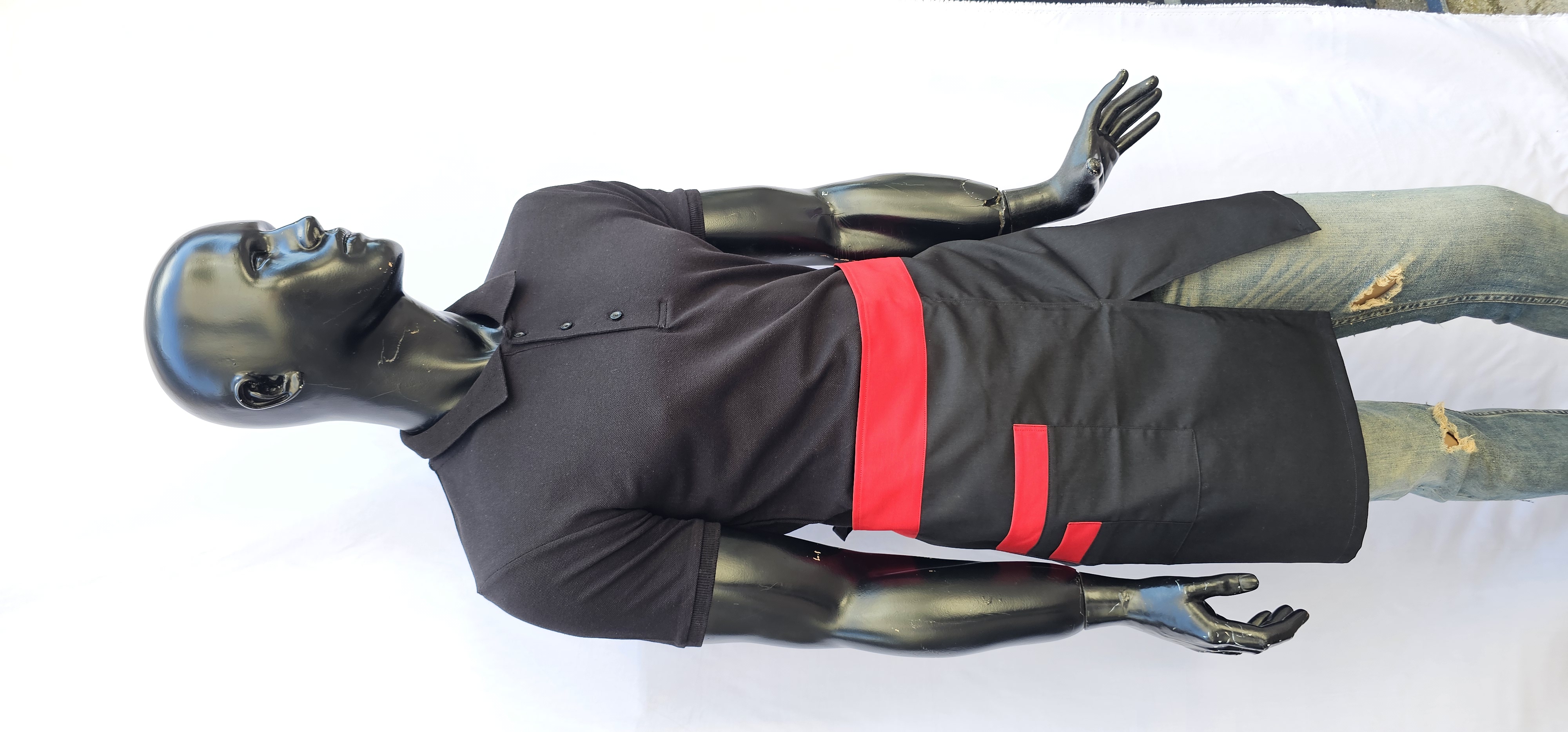 POLİYVİSKON ALPAKA YARIM ÖNLÜK YIRTMAÇLI SİYAH ZEMİN KIRMIZI GARNİLİ