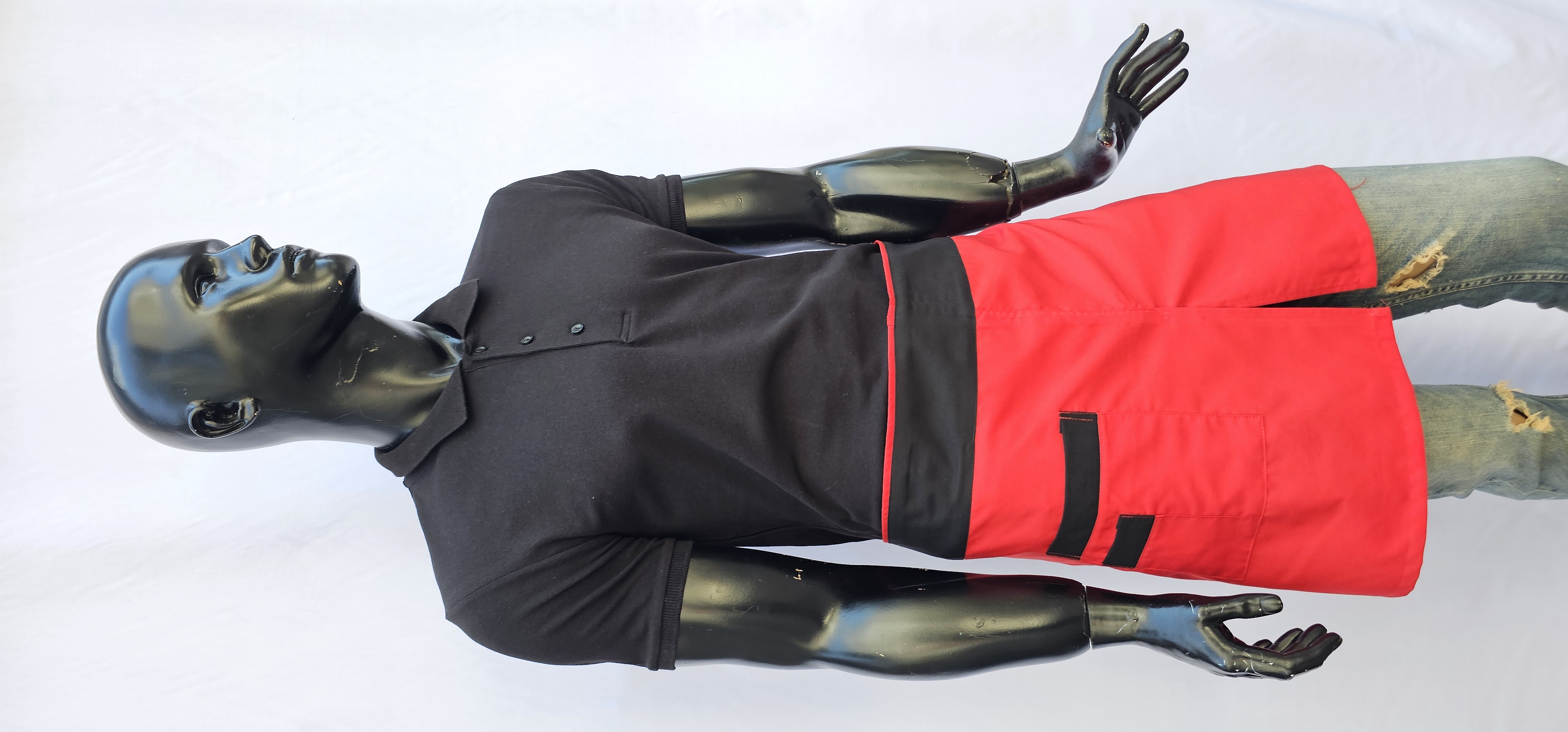 POLİYVİSKON ALPAKA YARIM ÖNLÜK YIRTMAÇLI KIRMIZI SİYAH GARNİLİ