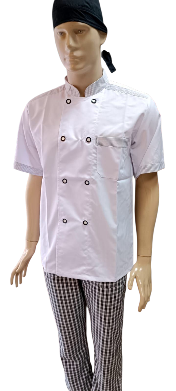 8 DÜĞME AŞÇI CEKETİ BEYAZ ZEMİN  PİYADE PUL BİYELİ  ÜRÜNLERİMİZ KISA KOL VE UZUN KOL ÜRETİLMEKTEDİR