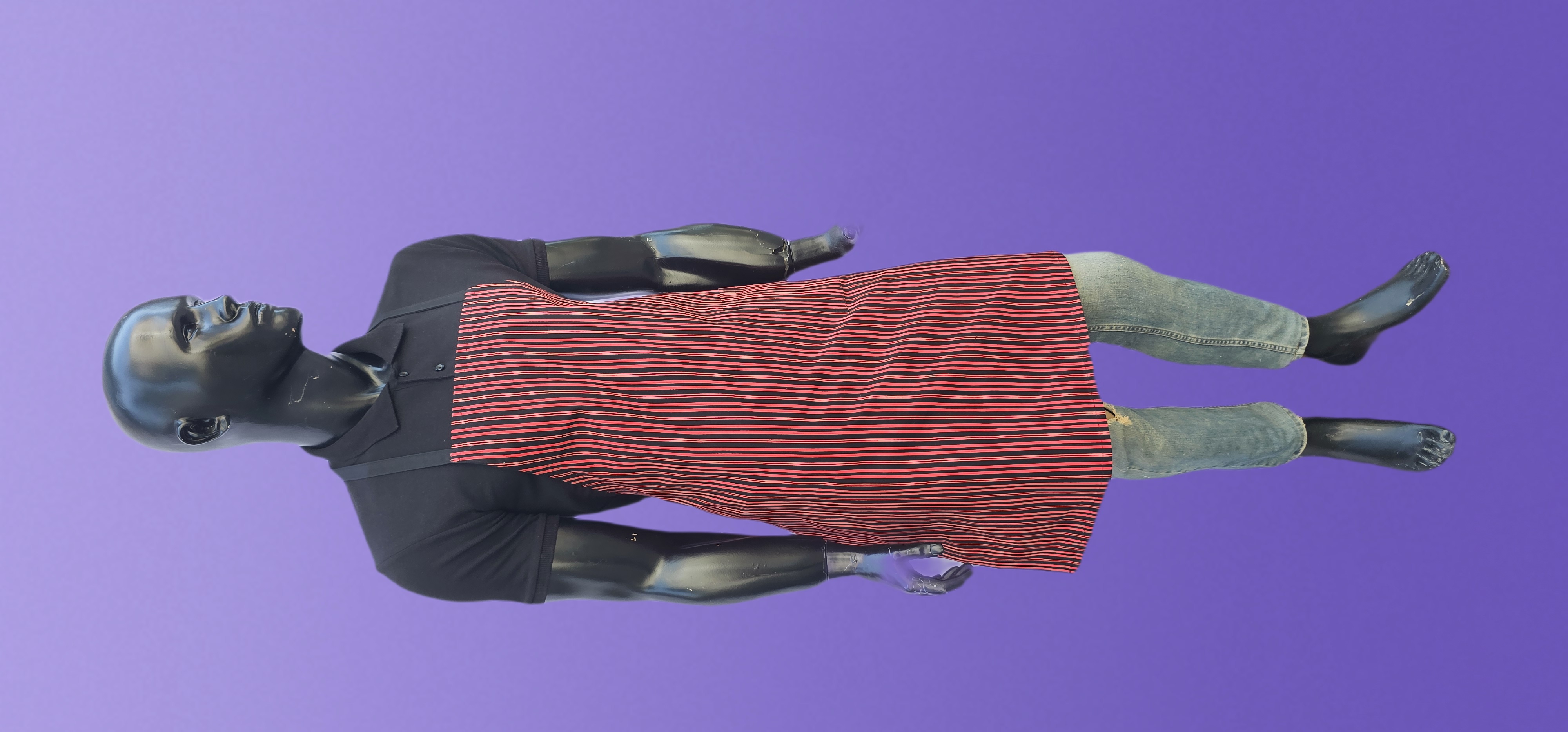 KATYONİK BASKILI ASKLI ÖNLÜK SİYAH ZEMİN  BEYAZ ÇİZGİ