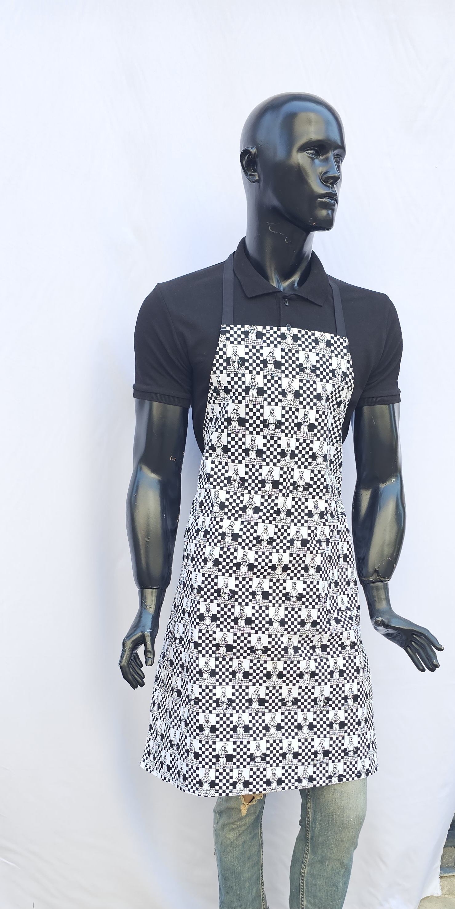 ASKILI ÖNLÜK HARMAN GABARDİN SİYAH AŞÇI ADAM DESENLİ