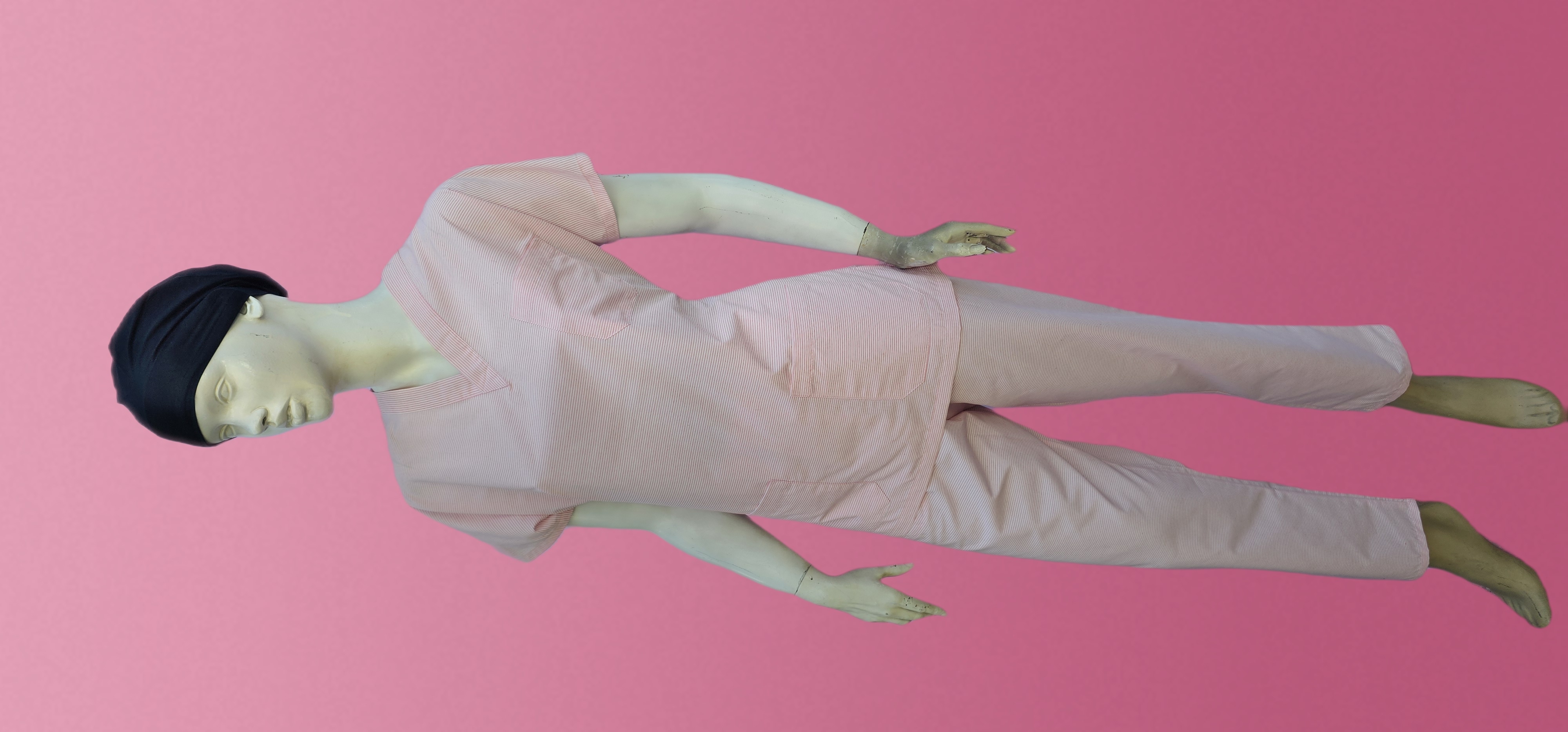 UNİSEX V YAKA YARASA KOL PEMBE ÇİZGİLİ TERİCON TAKIM BAYAN