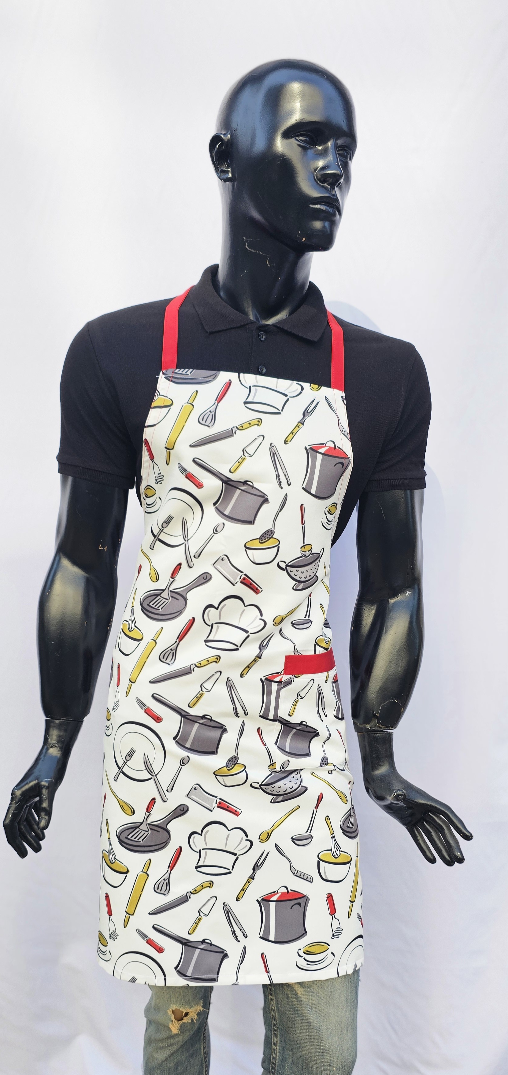 KATYONİK BASKILI ASKLI ÖNLÜK BEYAZ ZEMİN TENCERE TAVA DESEN