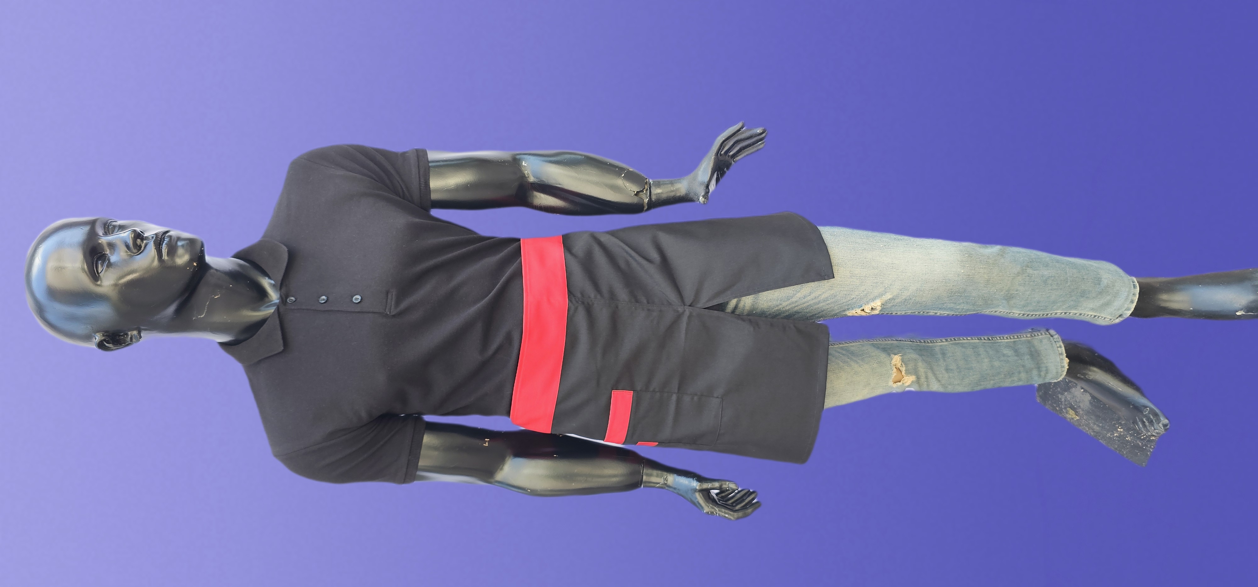 POLİYVİSKON ALPAKA YARIM ÖNLÜK YIRTMAÇLI SİYAH ZEMİN KIRMIZI GARNİLİ