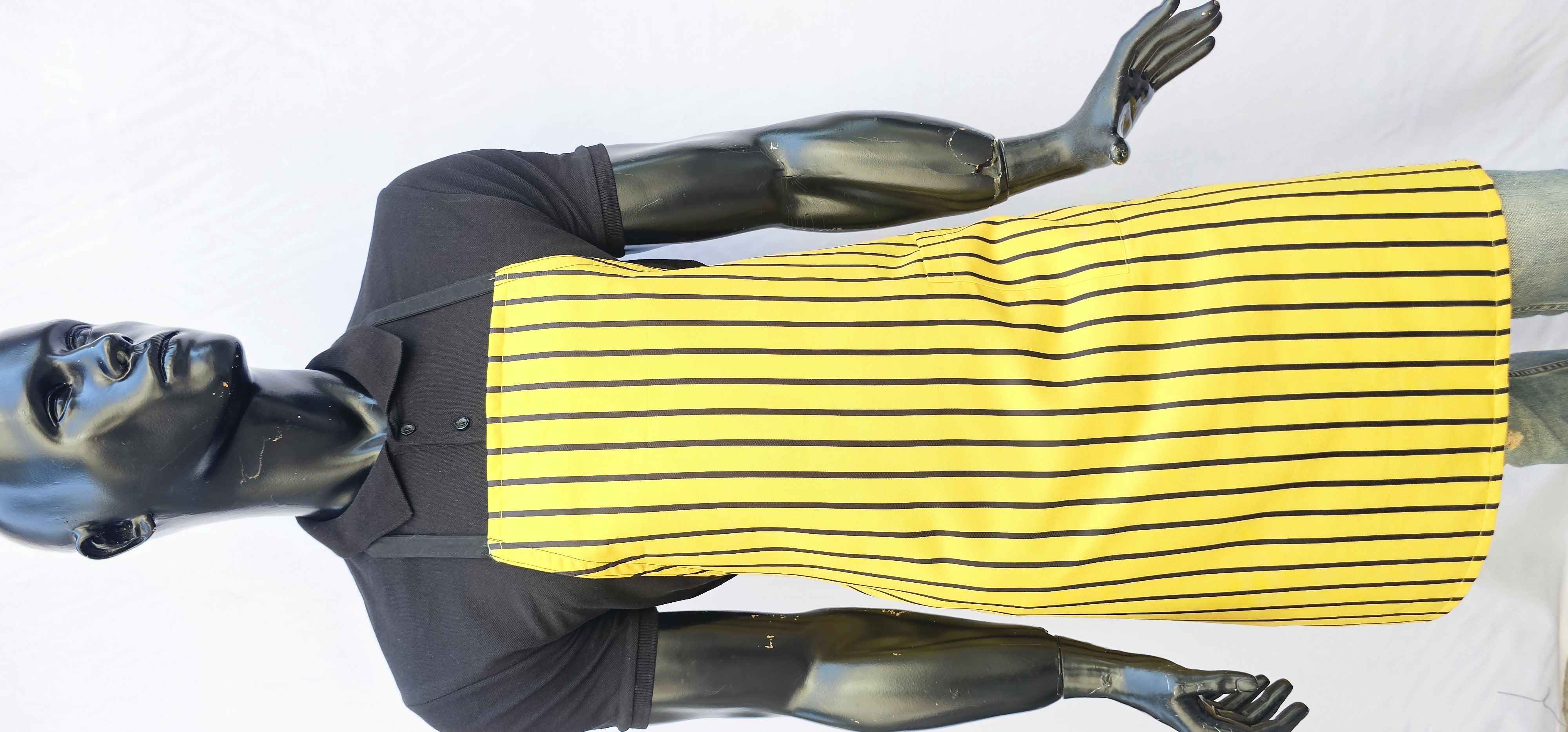 KATYONİK BASKILI ASKLI ÖNLÜK SARI ZEMİN SİYAH ÇİZGİ