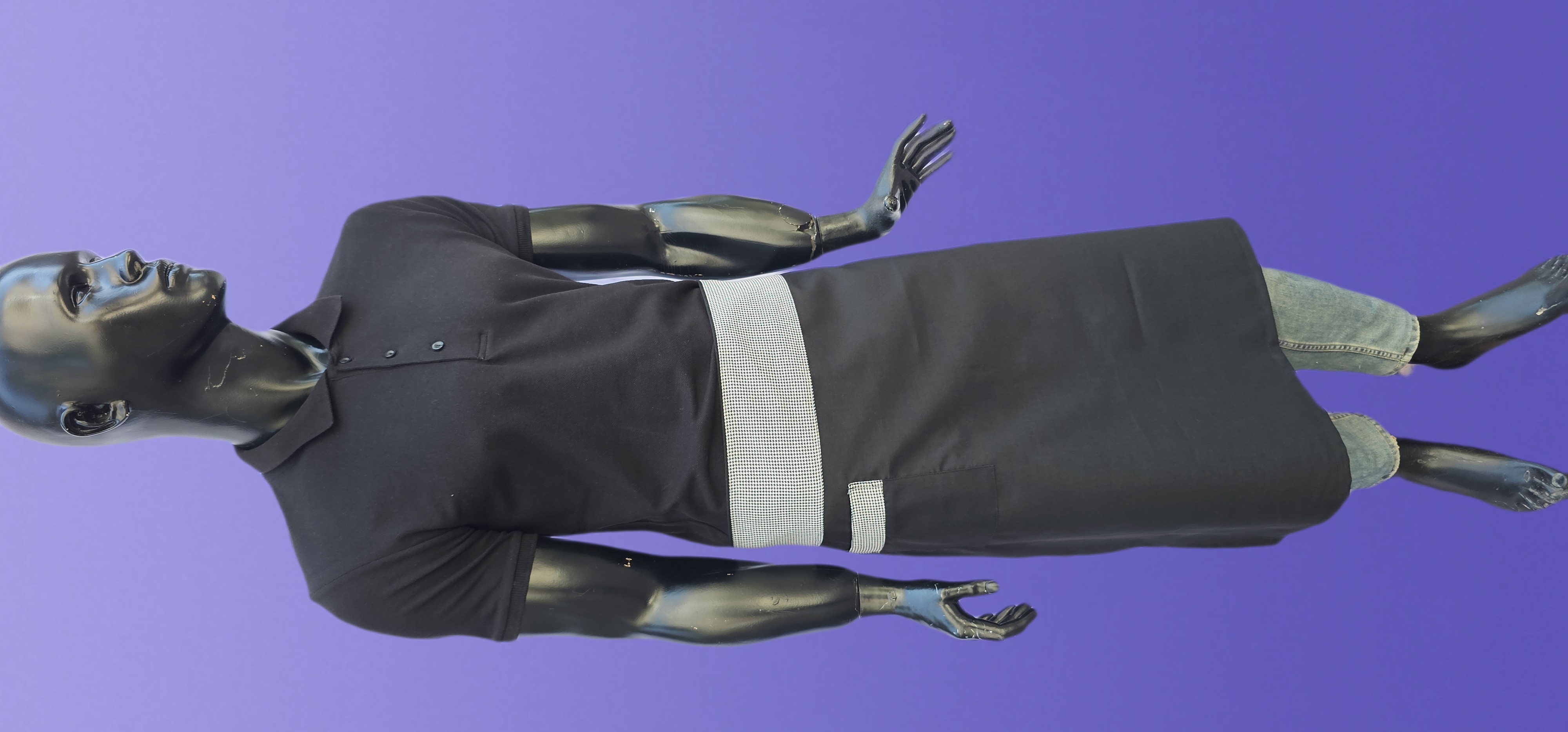 POLİYVİSKON ALPAKA LÜKS YARIM ÖNLÜK YIRTMAÇLI SİYAH ZEMİN SİYAH SİMLİ GARNİLİ