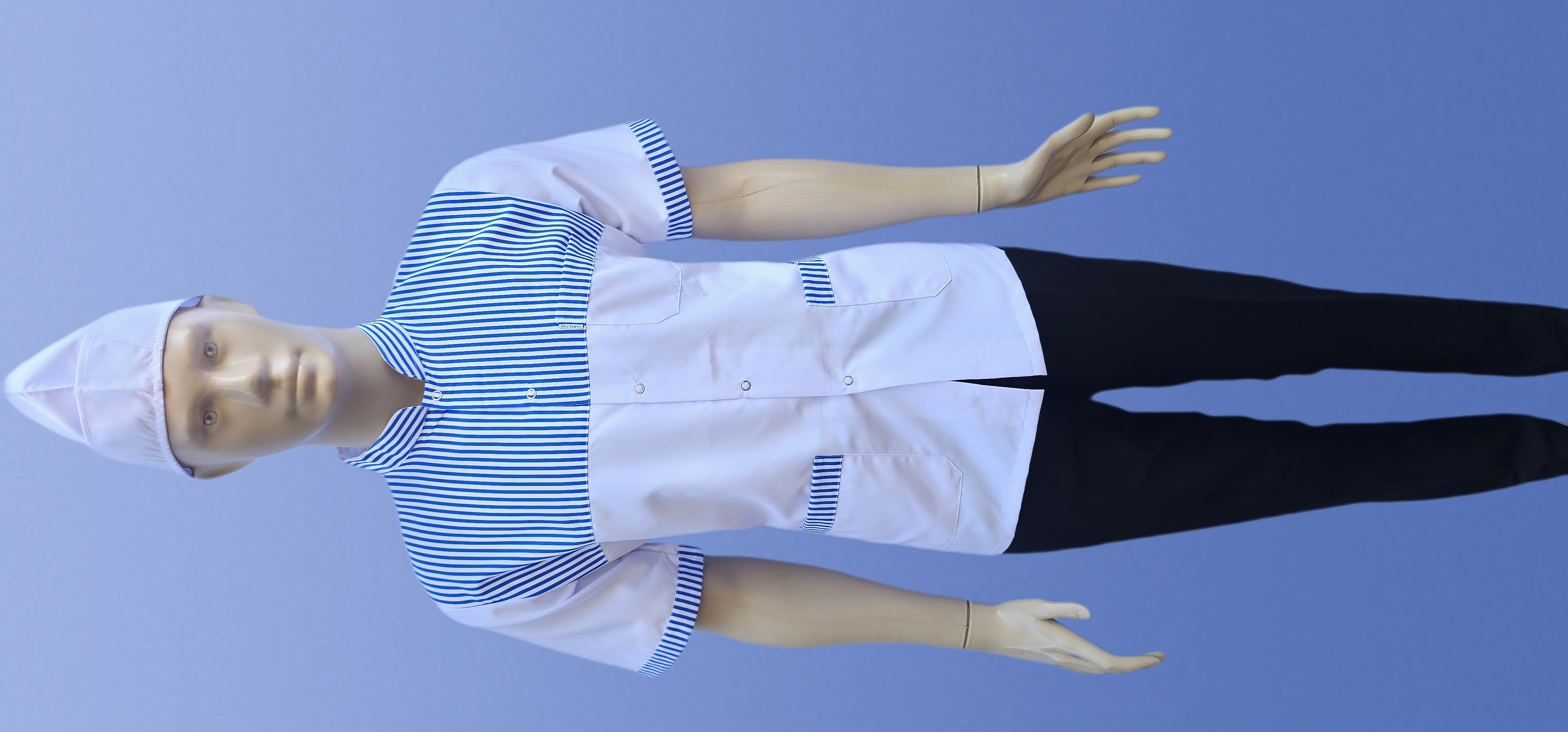 ROBALI MAVİ BEYAZ ÇUBUK ÇİZGİLİ KOMİ CEKETİ