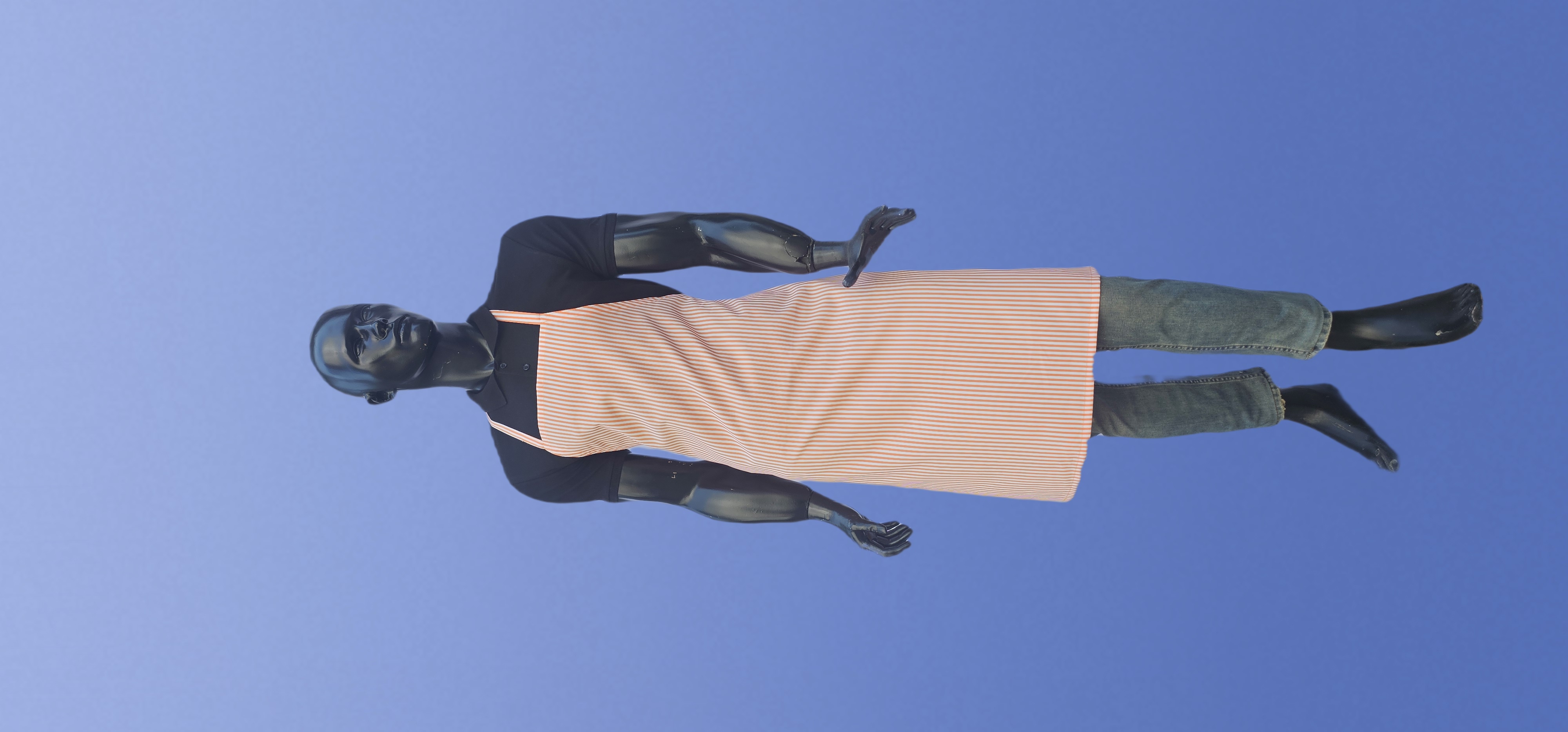 DESENLİ ASKILI ÖNLÜK BEYAZ ZEMİN TURUNCU ÇUBUK ÇİZGİ