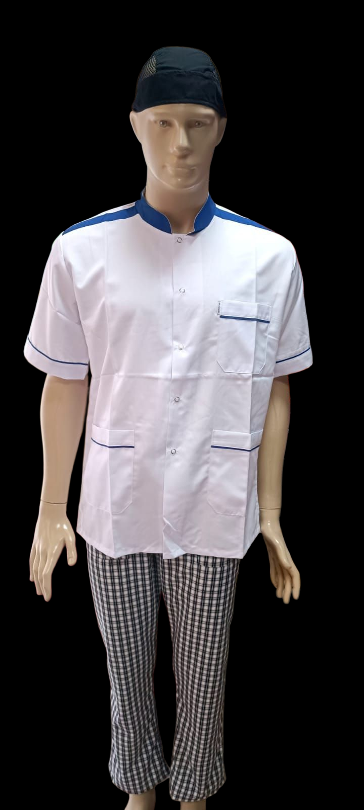 KOMİ CEKETİ BEYAZA SAKS MAVİ GARNİLİ UZUN KOL VE KISA KOL