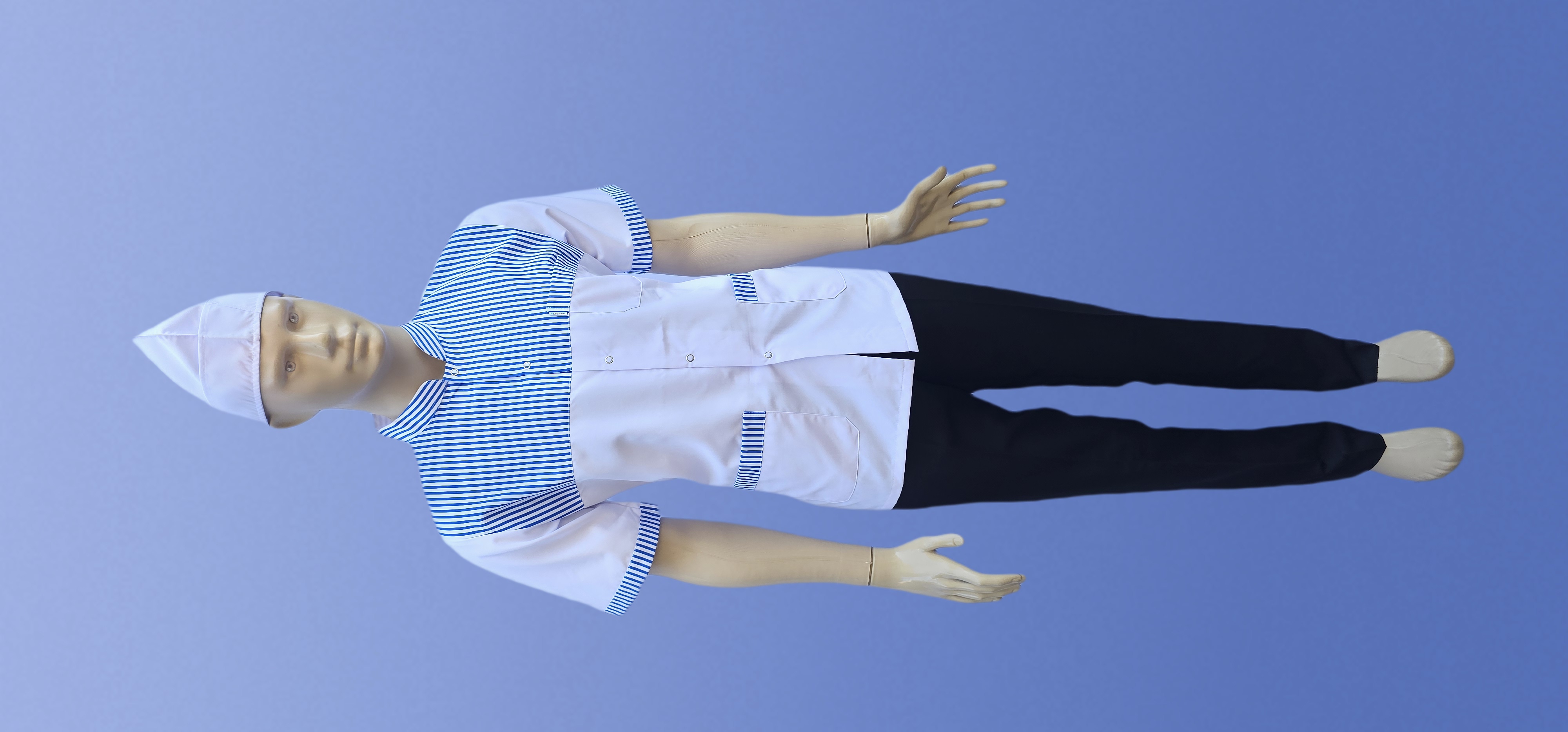 ROBALI MAVİ BEYAZ ÇUBUK ÇİZGİLİ KOMİ CEKETİ