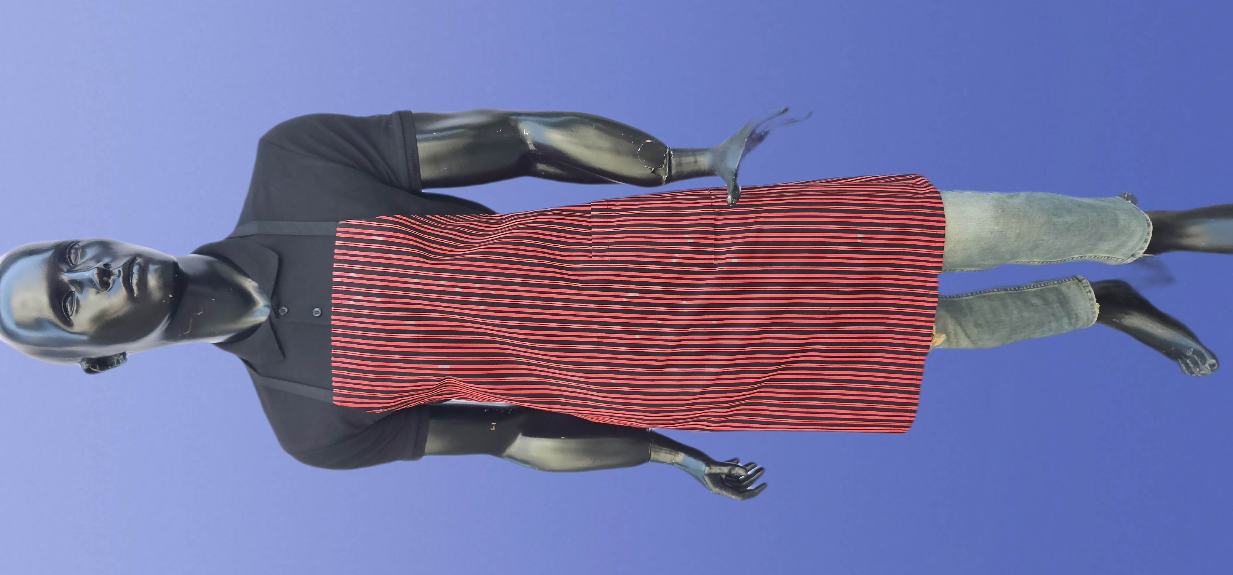 HARMAN GABARDİN ASKLI ÖNLÜK SİYAH ZEMİN KIRMIZI ÇİZGİ