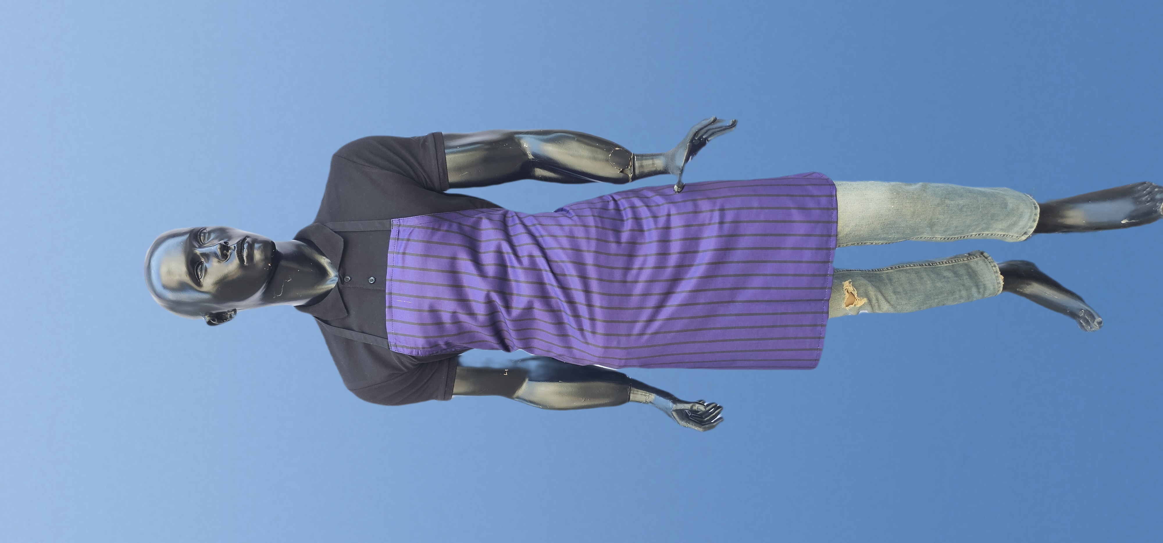 KATYONİK BASKILI ASKLI ÖNLÜK MOR ZEMİN SİYAH ÇİZGİ